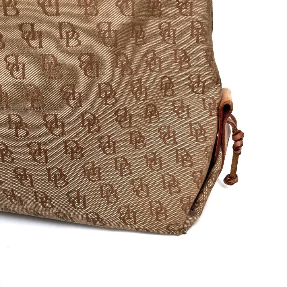Y2K Dooney Monogram Canvas Tote | Preppy Neutral Shoulder Bag with Leather Trim - Picture 14 of 16